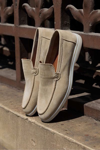 Vantaggio Мъжки мокасини Loop Beige Velvet 100% Естествена кожа