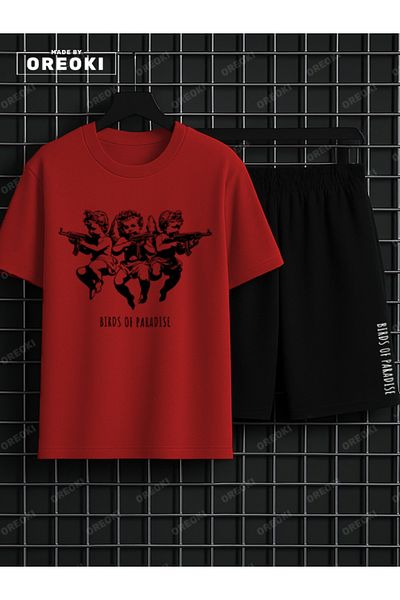 EFFRENATU Children of Heaven Printed Cotton Unisex Redt-Shirt-Black Shorts Set