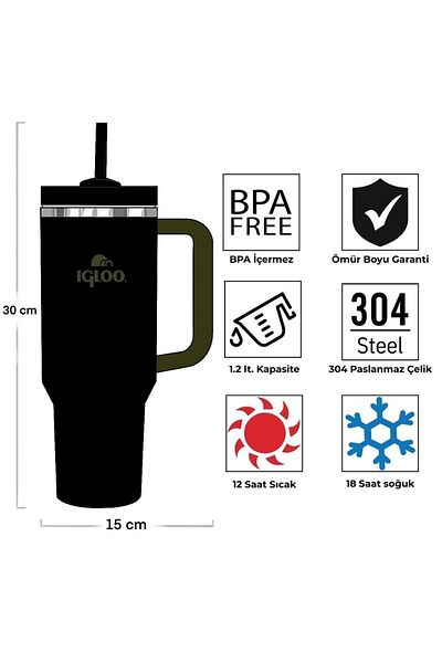 IGLOO Stadler Thermo Mug 1.2 Liter Flask with Straw Black-Khaki