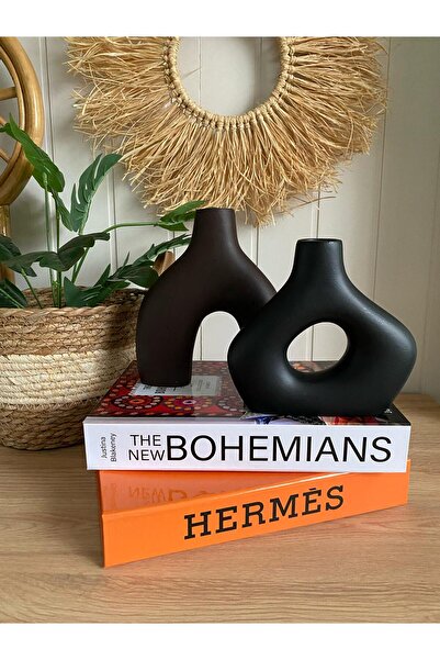 Porselian Set de 2 vaze boeme de culoare dublă |   Model pe picioare și oval ...