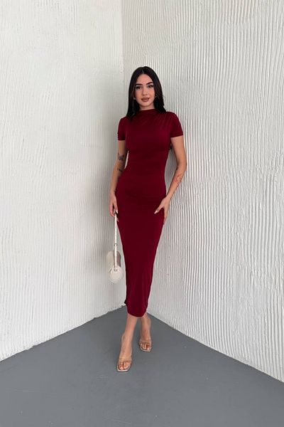 MOZENA Sandy Fabric Short Sleeve Drape Detail Long Dress