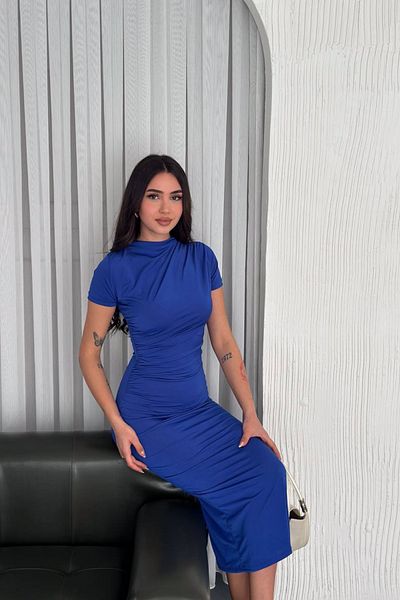 MOZENA Sandy Fabric Short Sleeve Drape Detail Long Dress