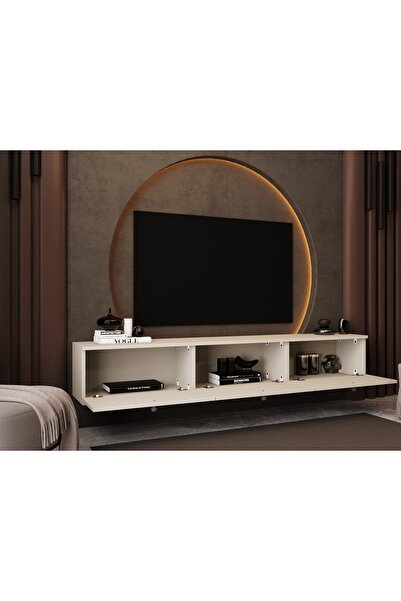 melura home MELURA TV ÜNİTESİ 180 CM 3 KAPAKLI %100 MDF DUVARA MONTE