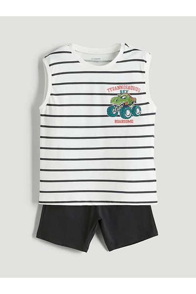 LC Waikiki Lcw Kids Ecru Striped Boys' Undershirt and Shorts 2-Piece