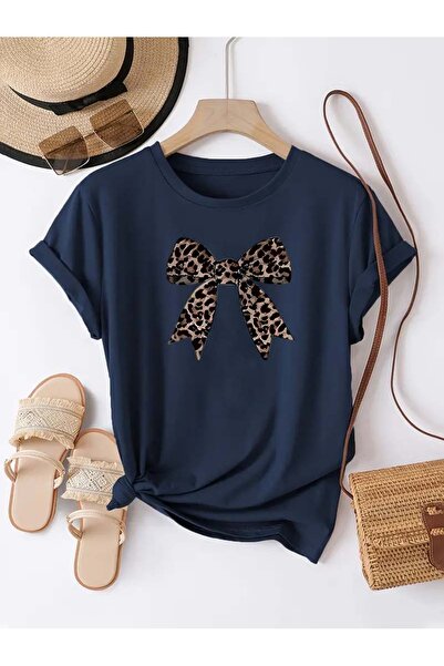 Trend Sizde Μπλουζάκι Unisex Leopard Pattern Κορδέλα Ειδικού Σχεδίου Μπροστινό εμπριμέ σχέδιο