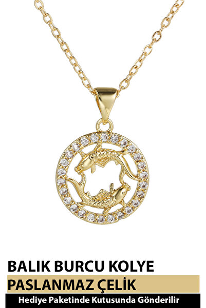 Nehir 12 Burç Sembolü Zirkon Taşlı Zarif Kadın Paslanmaz Altın Kaplama Çelik ...