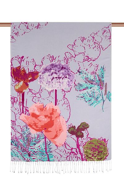 ipekevi Ipekevi 2607 Wild Rose Patterned Silk Shawl