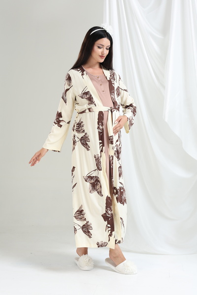 Lohussa Σετ νυχτικών με μοτίβο Dusty Rose Special Design Ολόσωμο 100% καλοκαι...