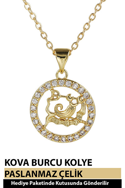 Nehir 12 Burç Sembolü Zirkon Taşlı Zarif Kadın Paslanmaz Altın Kaplama Çelik ...
