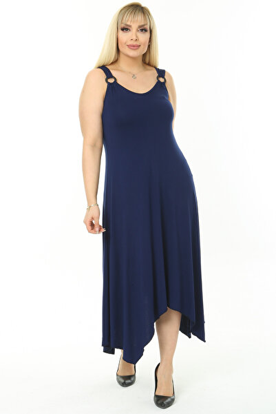 MELSAY Women's Strap V-Neck Navy Blue Buckle Dress