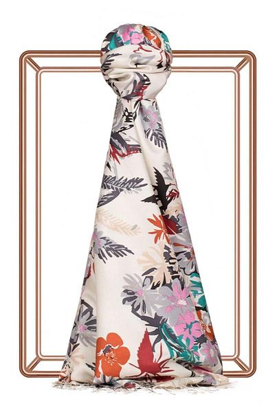 ipekevi İpekevi 6108 Fall Flowers Patterned Silk Shawl