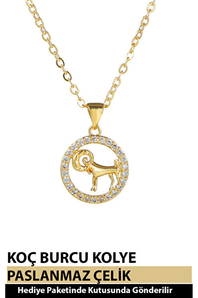Nehir 12 Burç Sembolü Zirkon Taşlı Zarif Kadın Paslanmaz Altın Kaplama Çelik Burç Kolye