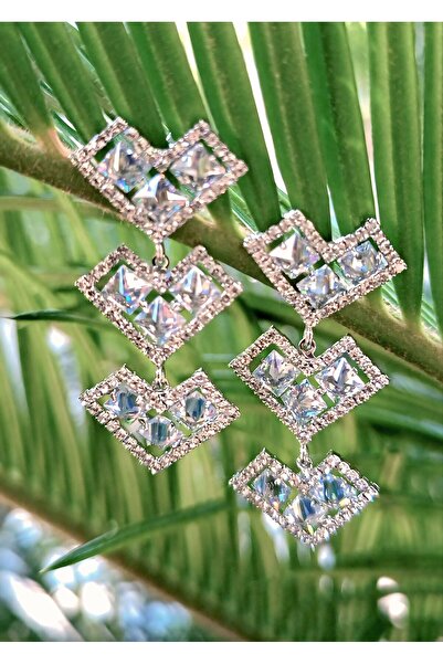 Monalisa Home Silver Color Zircon Stone Luxury Evening Dress Earrings