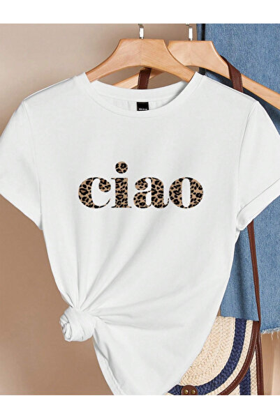 Framgan Tricou din bumbac cu mânecă scurtă, cu imprimeu CIAO, pentru femei/bă...