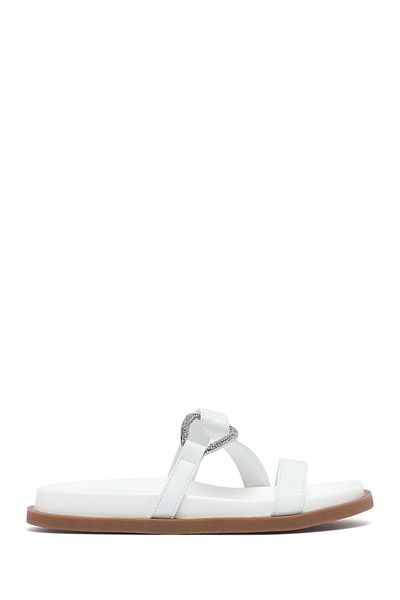Derimod Women's White Stone Slippers 25Sfe451218