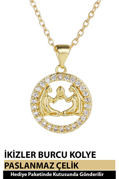 Nehir 12 Burç Sembolü Zirkon Taşlı Zarif Kadın Paslanmaz Altın Kaplama Çelik ...