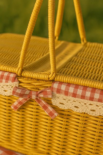 Mirilliahome Rattan Picnic Basket with Lid Vintage Lace Basket with Handles 40X25X18 cm