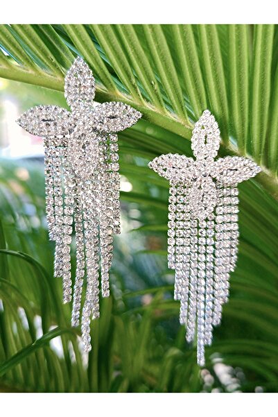 Monalisa Home Silver Color Zircon Stone Luxury Evening Dress Earrings