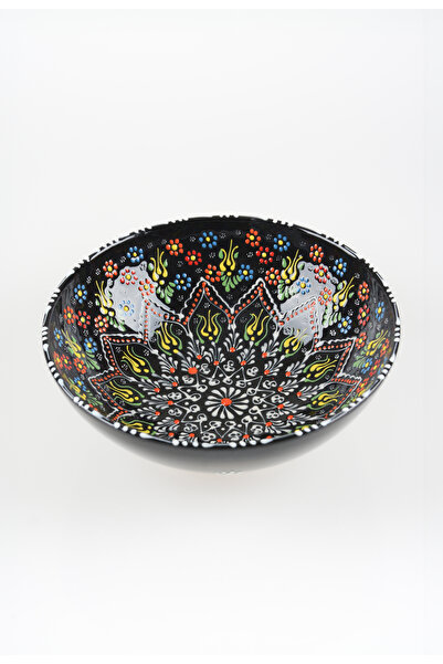 ADEN LİNA ART WORKSHOP 25 cm SİYAH meyve kasesi Otantik Çini Desen Seramik Da...