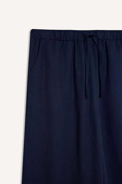 DeFacto Wide Leg Double Pocket Elastic Waist Standard Length Linen Blend Trousers E1981Ax25Sm