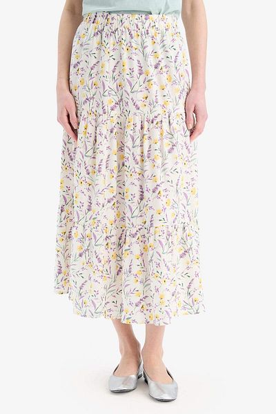 DeFacto Stretchy Bellil Floral Patterned Midi Skirt C4411Ax25Sp