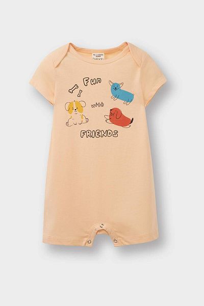 DeFacto Baby Boy Newborn Animal Patterned Combed Cotton 2-Piece Short Sleeve Jumpsuit E4018A525Hs
