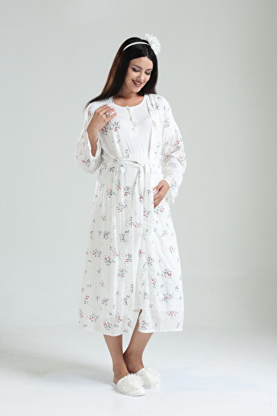 Lohussa Set de cămașă de noapte pentru maternitate, țesut de vară, 100% bumba...