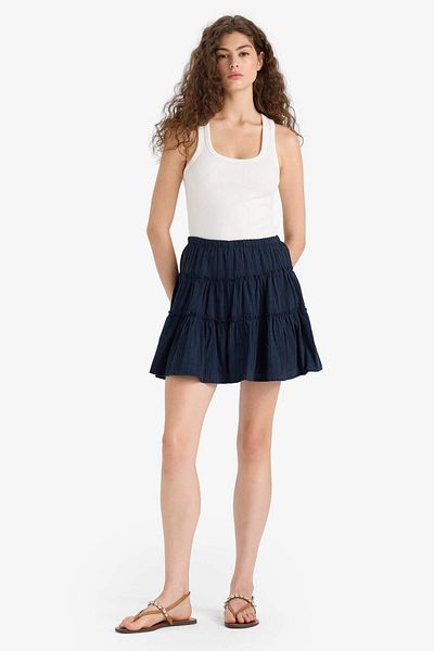 DeFacto Coool High Waist Combed Cotton Lining Linen Look Mini Skirt F7231Ax25Hs