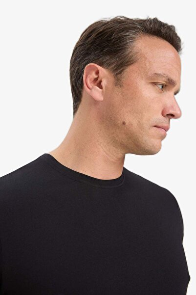 DeFacto Slim Fit, schmal geschnittenes Basic-T-Shirt aus Modal-Baumwoll-Mischung mit Rundhalsausschnitt, einfarbig, schwarz, kurzärmelig, M6606AZ24