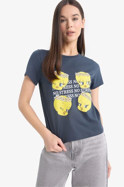 DeFacto Looney Tunes Regular Fit Crew Neck Printed Short Sleeve T-Shirt E5422...