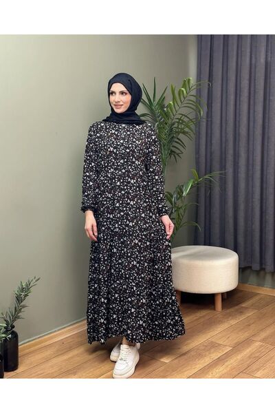 Genel Markalar Kadın Tesettür Viscon Kumaş Çiçek Desen 135 cm Geniş Bel İç Gö...