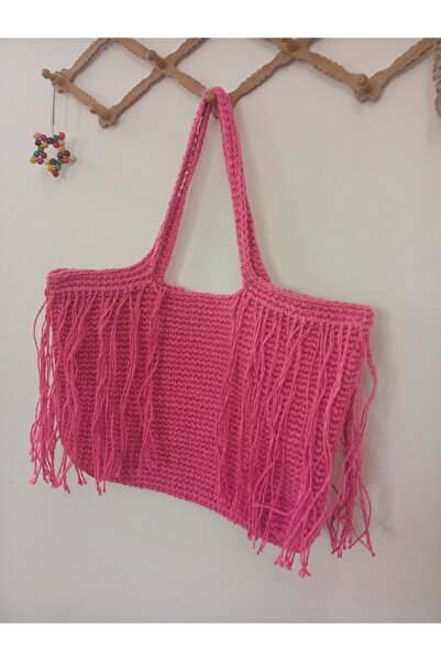 Nympha Τσάντα παραλίας Fethiye με φούντες σε μποέμ στυλ, τσάντα ταξιδιού, πλε...