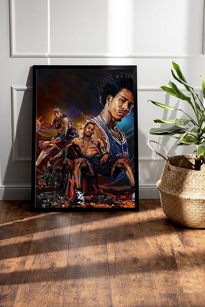 Saturn Allen Iverson Framed Painting - Basketball Nba Poster Painting