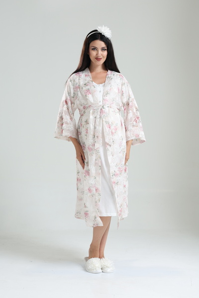 Lohussa Σετ νυχτικών με μοτίβο πούδρας ειδικού σχεδιασμού 100% βαμβακερό καλοκαιρινό μπουρνούζι εγκυμοσύνης