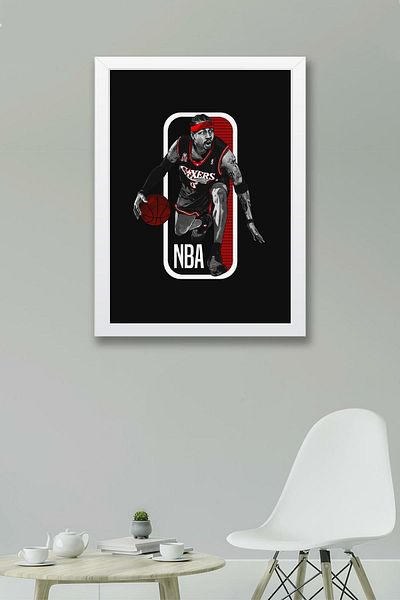 Saturn Allen Iverson Framed Painting - Basketball Nba Poster Painting