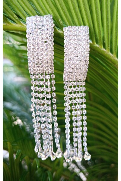 Monalisa Home Silver Color Zircon Stone Luxury Evening Dress Earrings