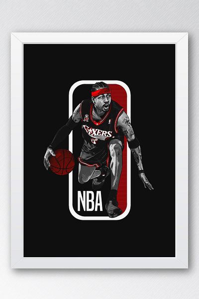 Saturn Allen Iverson Framed Painting - Basketball Nba Poster Painting