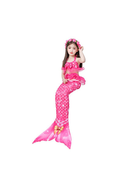 EarthKeepers Set de costum de baie Sirenă Ariel, 3 piese, Roșu, Include top, ...