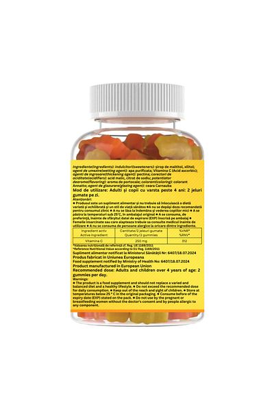 Thomaxcare Vitamin C 250 mg Fara Zahar,Vegan Gummy TooMax, 60 jeleuri gumate