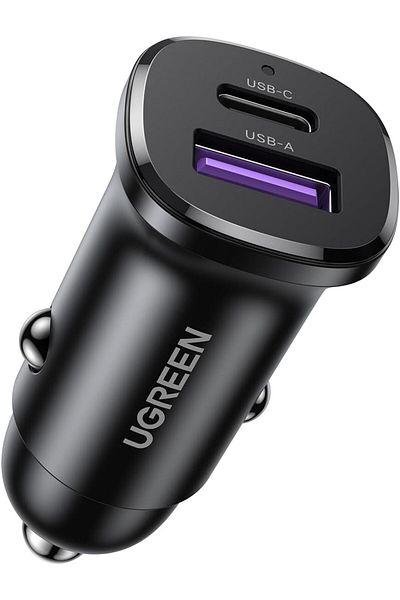 Ugreen شاحن سيارة سريع الشحن 30 وات لهاتف iPhone 16 Pro، ملحقات السيارة بمنفذين USB-C PD 30 وات + USB-A
