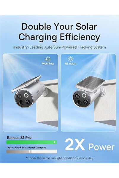 Baseus كاميرا مراقبة خارجية لاسلكية S1 Pro مزودة بلوحة شمسية، بدقة 3K Ultra HD، مجال رؤية 145 درجة، مقاومة للماء IP67