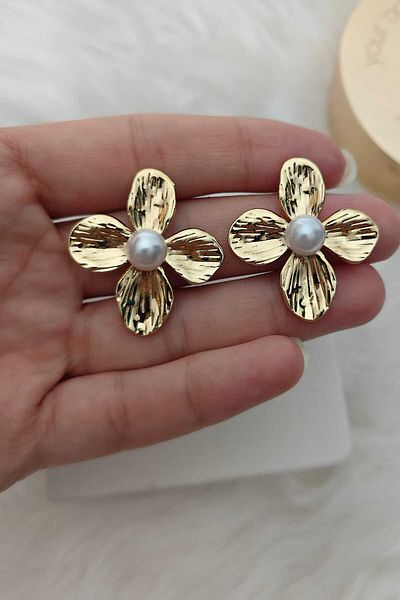 KYOLA DESİGN Pearl Clover Gold Women's Earrings