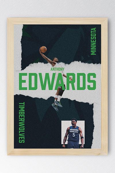 Saturn Anthony Edwards Framed Painting - Basketball Nba Poster Painting