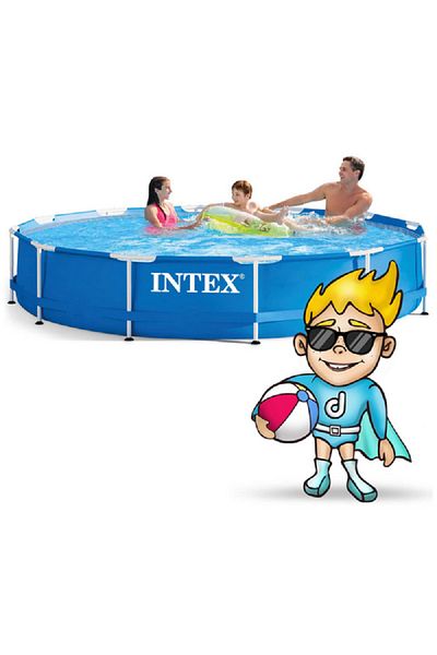 Intex Metal Frame Round Inflatable Swimming Pool with Filter Pump Blue