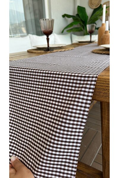Decamor home Cotton Linen Brown Mini Gingham Runner