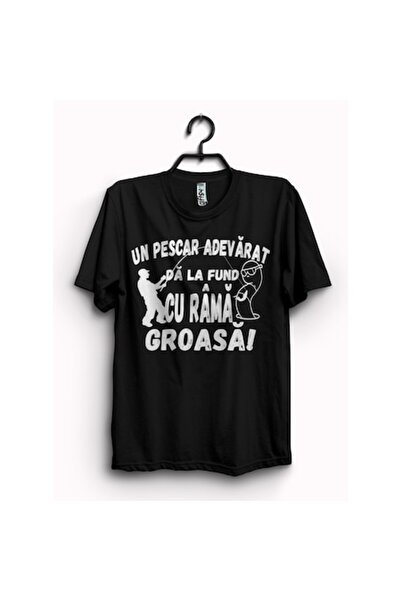 ROLY Tricou UN PESCAR ADEVARAT, unisex, bumbac, negru, M