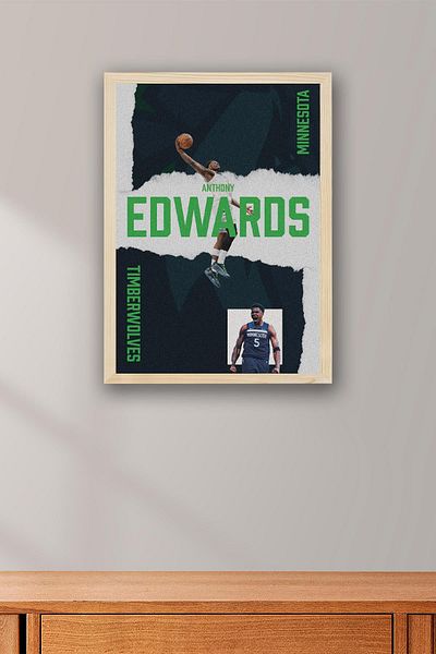 Saturn Anthony Edwards Framed Painting - Basketball Nba Poster Painting