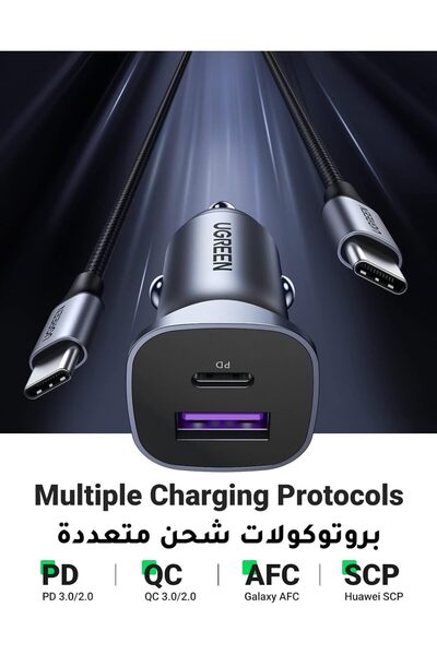 Ugreen Car Charger Fast Charging PD30W Dual Port USB C iPhone 17 Pro Charger Fast Charge Car Phone A