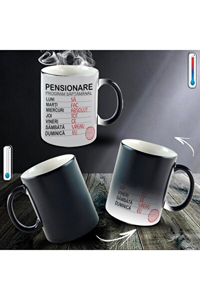 OEM Cana PENSIONARE Termosensibila, negru, ceramica, 330ml