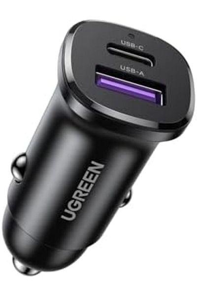 Ugreen شاحن سيارة سريع الشحن 30 وات لهاتف iPhone 16 Pro، ملحقات السيارة بمنفذين USB-C PD 30 وات + USB-A